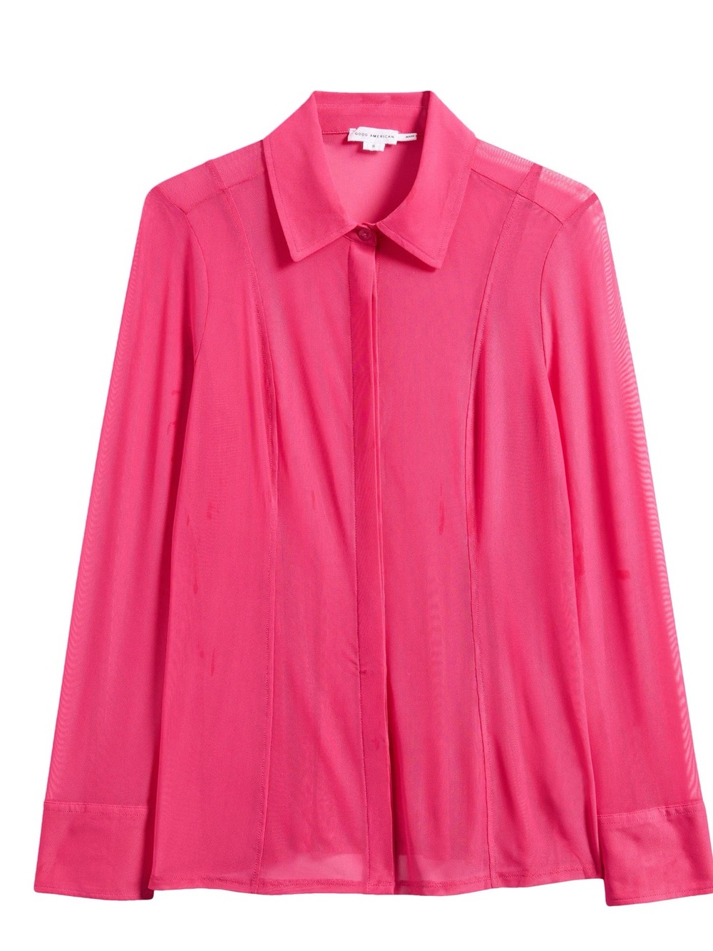 Good American NWT Sheer Mesh Button-Up Shirt in Ballerina Pink Sz L (10-12)